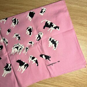 Vintage Woody Jackson Handkerchief Bandana Square Pink Cows